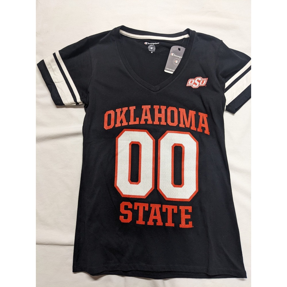 Champion Oklahoma‎ State Cowboys V-Neck T-Shirt Black Orange Womens Medium NWT